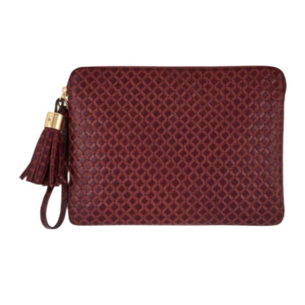 GILI Haloguard Pouch Leather Wristlet Zip Closure Tassel
